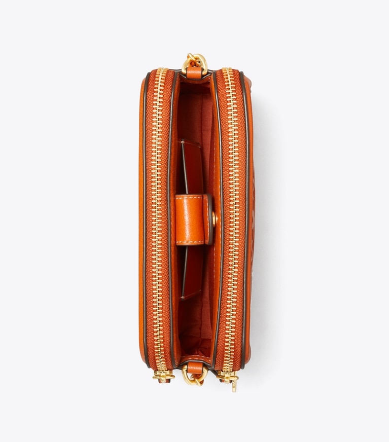 Tory Burch designer crossbody bags Fleming Pop Quilt Double-Zip Mini Bag in SPRING SPICE angle