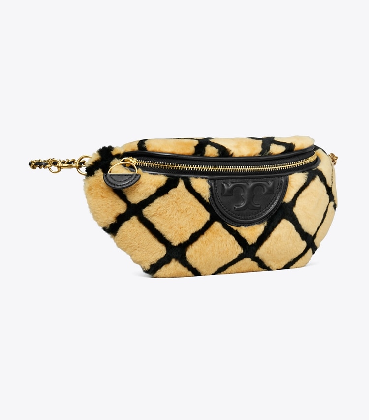 Tory Burch designer belt bags Fleming Shearling Convertible Belt Bag in Toffee angle