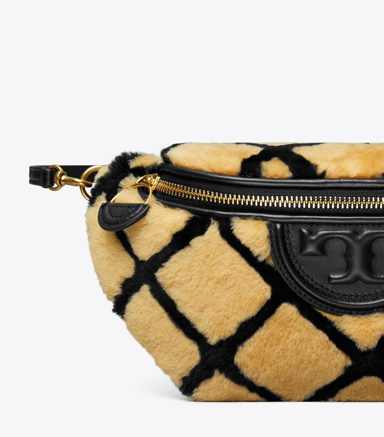 Tory Burch designer belt bags Fleming Shearling Convertible Belt Bag in Toffee detail
