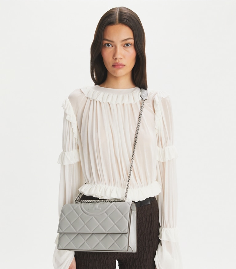 Tory Burch designer shoulder bags Fleming Shoulder Bag in Gray angle