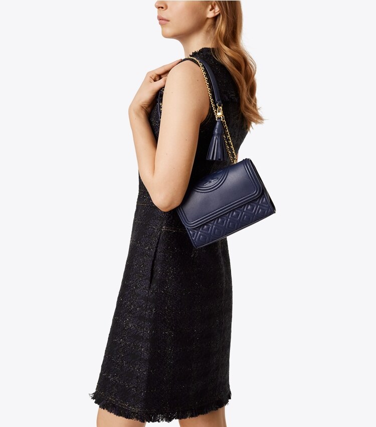 Tory Burch designer shoulder bags Fleming Small Convertible Shoulder Bag in ROYAL NAVY accessory on model