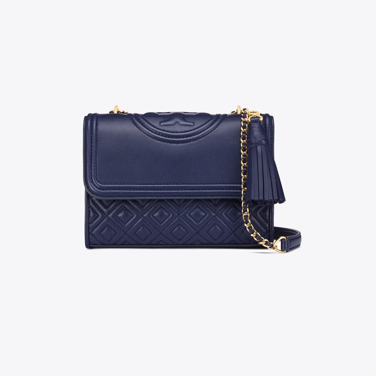 Tory Burch Large Fleming Quilted Leather Shoulder Bag Crossbody Mini Flori  Navy