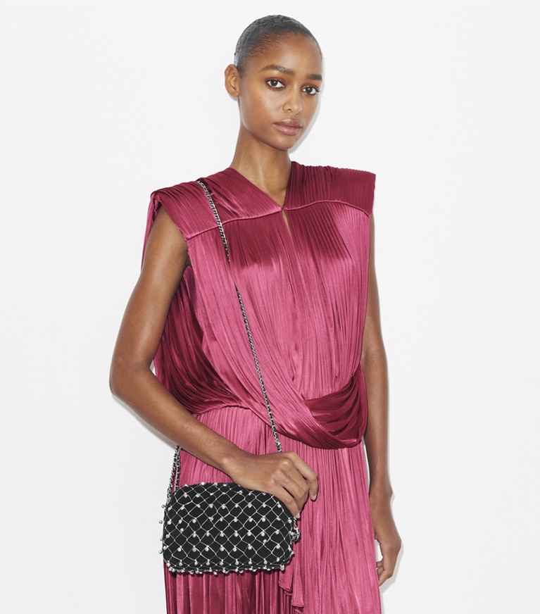 Tory Burch designer crossbody bags Fleming Soft Bell Crossbody Bag in Black angle