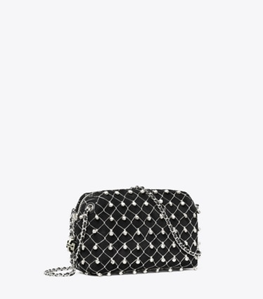 Tory Burch designer crossbody bags Fleming Soft Bell Crossbody Bag in Black angle