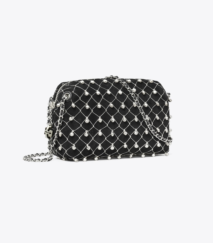 Tory Burch designer crossbody bags Fleming Soft Bell Crossbody Bag in Black angle