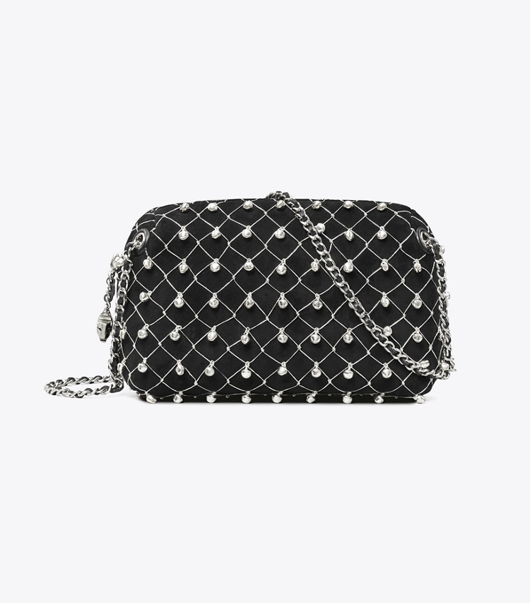 Tory Burch designer crossbody bags Fleming Soft Bell Crossbody Bag in Black front