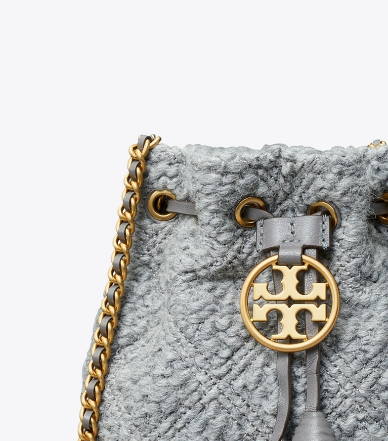 Tory Burch designer crossbody bags Fleming Soft Bouclé Mini Bucket Bag in Carbon angle