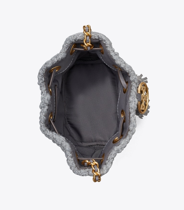 Tory Burch designer crossbody bags Fleming Soft Bouclé Mini Bucket Bag in Carbon angle