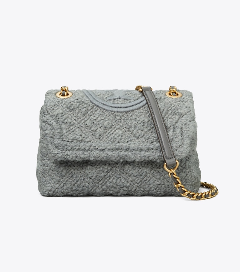Tory Burch designer shoulder bags Fleming Soft Bouclé Small Convertible Shoulder Bag in Carbon angle