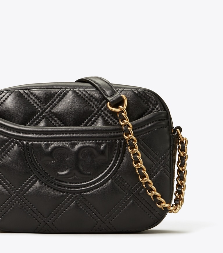Tory Burch designer crossbody bags Fleming Soft Camera Bag in Black angle