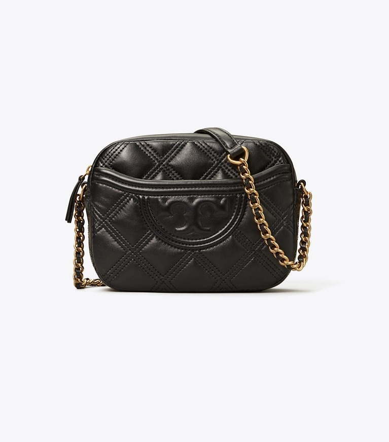Tory Burch designer crossbody bags Fleming Soft Camera Bag in Black angle