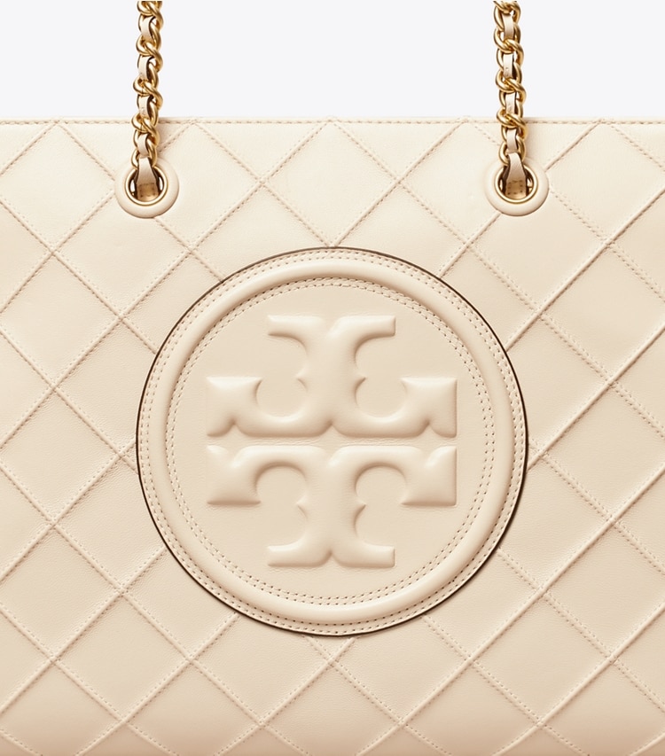 Tory Burch designer tote bags Fleming Soft Chain Tote in New Cream detail