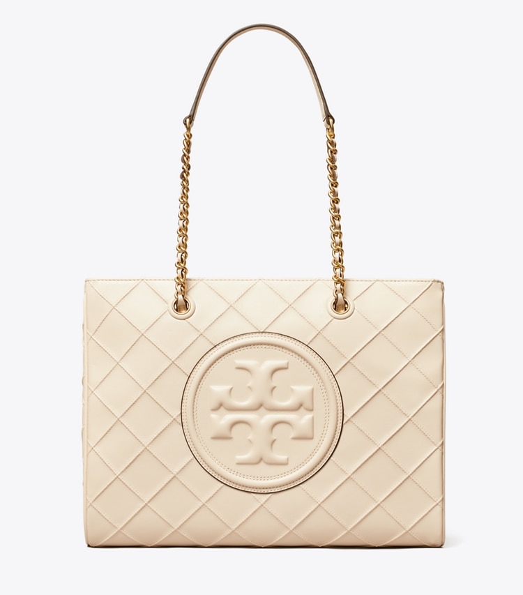 Tory Burch designer tote bags Fleming Soft Chain Tote in New Cream front
