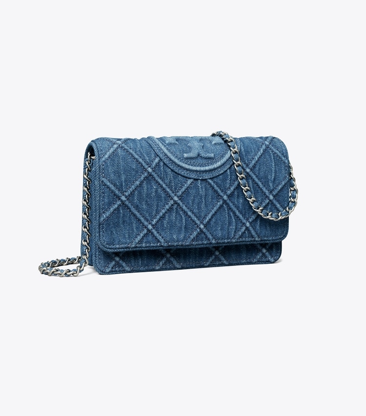 Tory Burch designer mini bags Fleming Soft Denim Crossbody in Denim angle