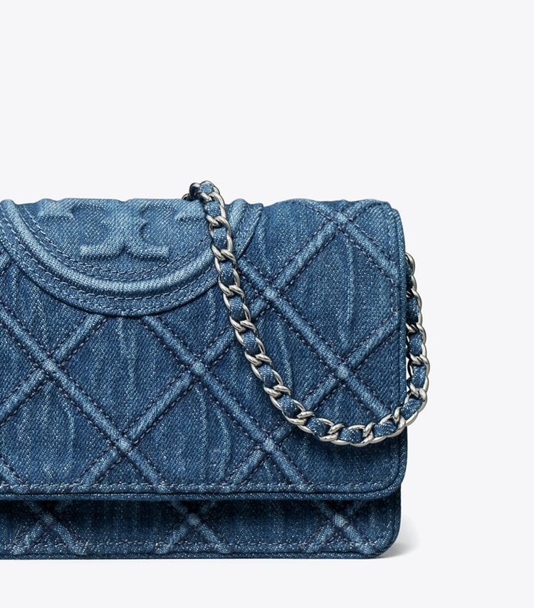 Tory Burch designer mini bags Fleming Soft Denim Crossbody in Denim detail