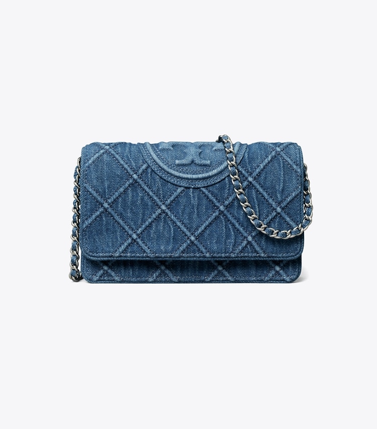 Tory Burch designer mini bags Fleming Soft Denim Crossbody in Denim front