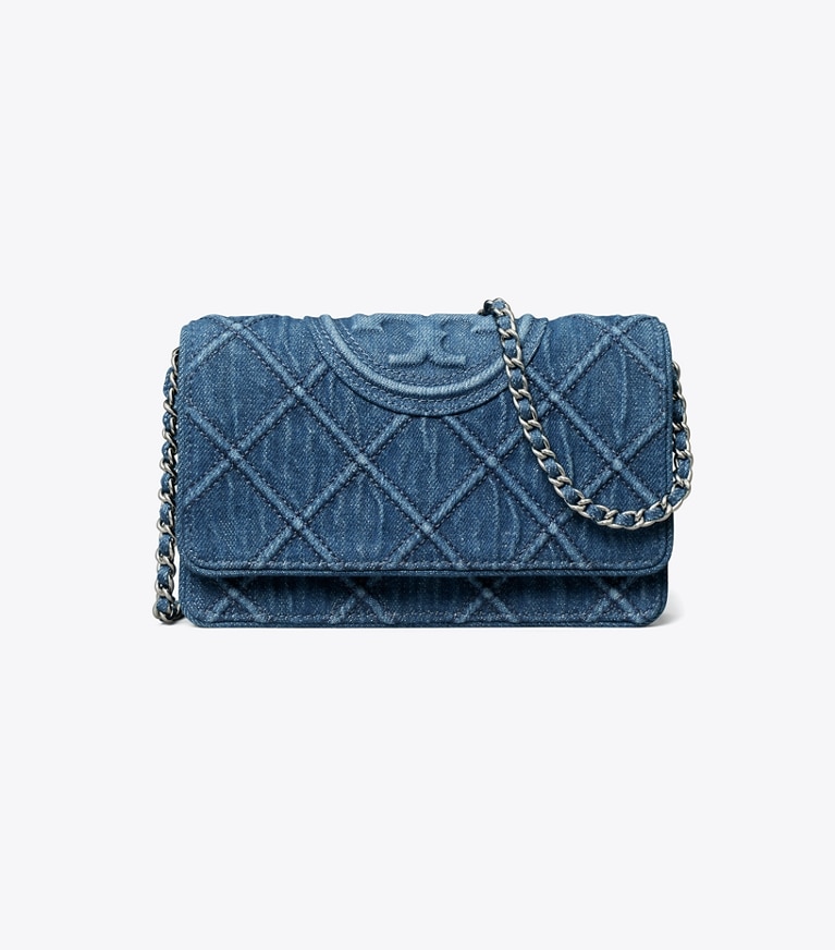 Tory Burch designer mini bags Fleming Soft Denim Crossbody in Denim angle