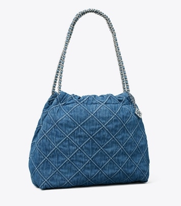Tory Burch designer hobo bags Fleming Soft Denim Hobo Bag in Denim angle