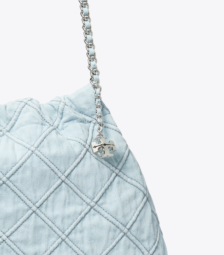Tory Burch designer hobo bags Fleming Soft Denim Hobo Bag in Seltzer angle