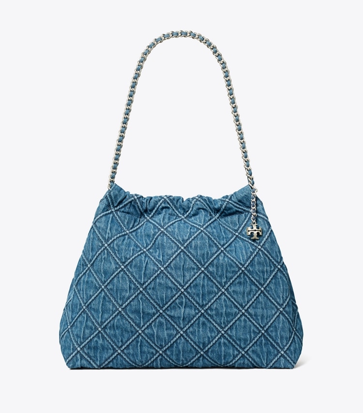 Tory Burch designer ホーボーバッグ フレミング ソフトデニム ホーボーバッグ in Denim front