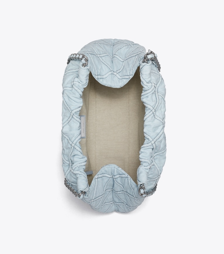 Tory Burch designer hobo bags Fleming Soft Denim Hobo Bag in Seltzer angle