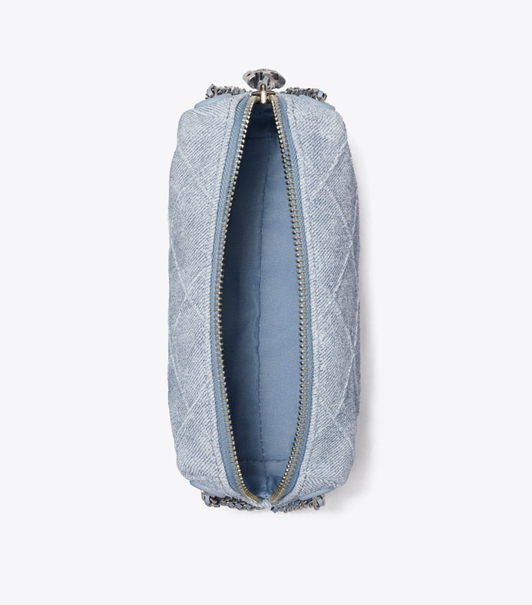 Tory Burch designer crossbody bags Fleming Soft Denim-Print Suede Crossbody Bag in Denim angle