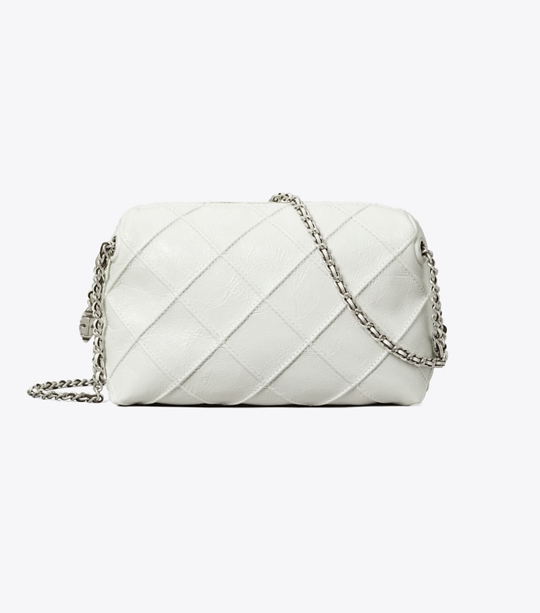 Tory Burch designer クロスボディバッグ フレミング ソフト ディストレスト クロスボディバッグ in Blanc angle