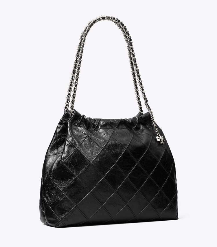 Tory Burch designer hobo bags Fleming Soft Distressed Hobo Bag in Black angle