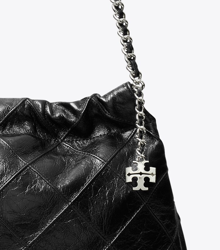 Tory Burch designer hobo bags Fleming Soft Distressed Hobo Bag in Black detail