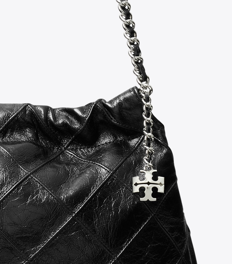 Tory Burch designer hobo bags Fleming Soft Distressed Hobo Bag in Black angle