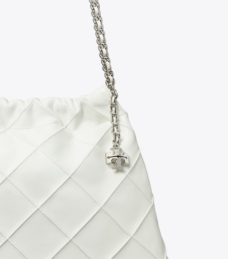 Tory Burch designer hobo bags Fleming Soft Distressed Hobo Bag in Blanc detail