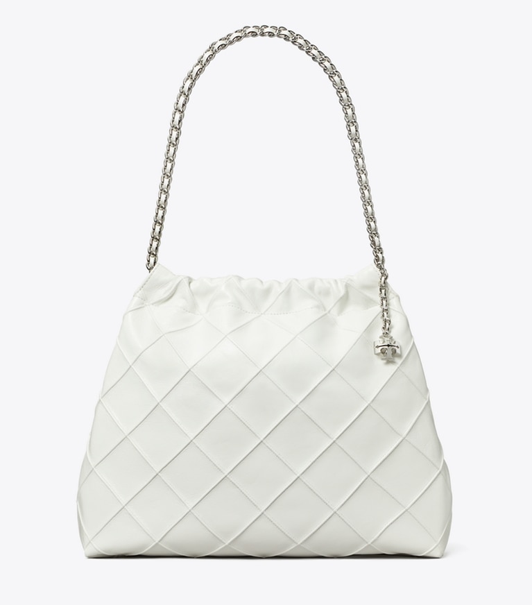 Tory Burch designer hobo bags Fleming Soft Distressed Hobo Bag in Blanc angle