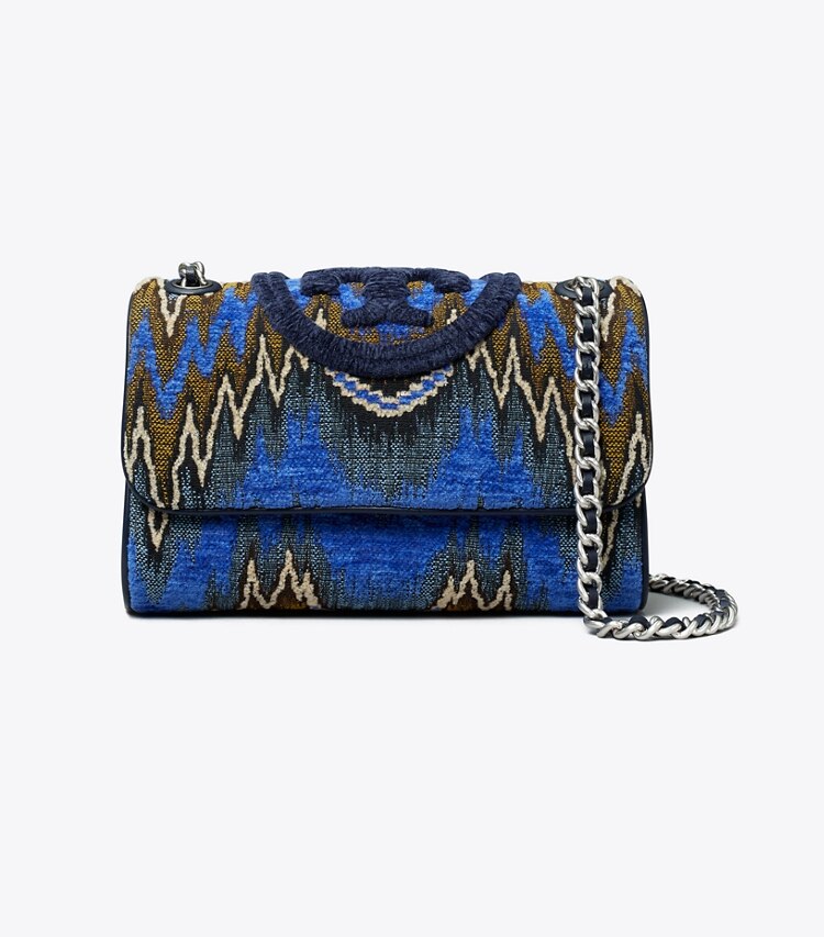 Tory Burch designer shoulder bags Fleming Soft Flame Stitch Small Convertible Shoulder Bag in Blue Dahlia Multi front