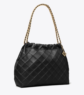 Tory Burch designer hobo bags Fleming Soft Hobo Bag in Black angle