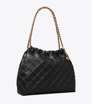 Tory Burch designer hobo bags Fleming Soft Hobo Bag in Black angle