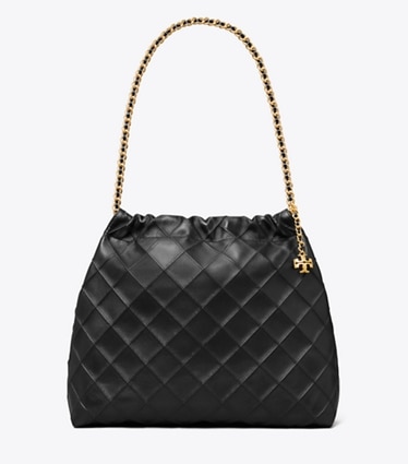 Tory Burch designer hobo bags Fleming Soft Hobo Bag in Black front