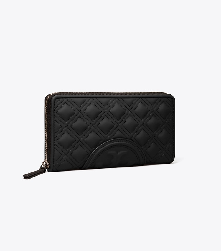Tory Burch designer wallets Fleming Soft Matte Zip Continental Wallet in Black angle