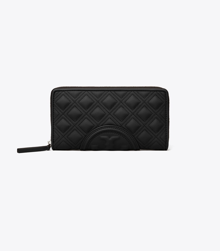 Tory Burch designer wallets Fleming Soft Matte Zip Continental Wallet in Black front