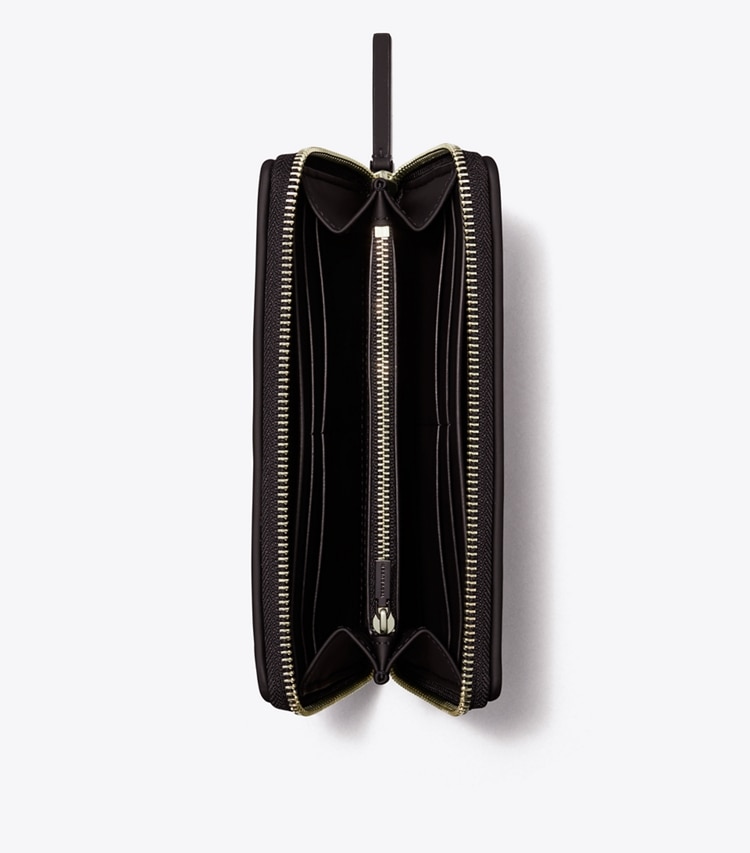Tory Burch designer wallets Fleming Soft Matte Zip Continental Wallet in Black overhead