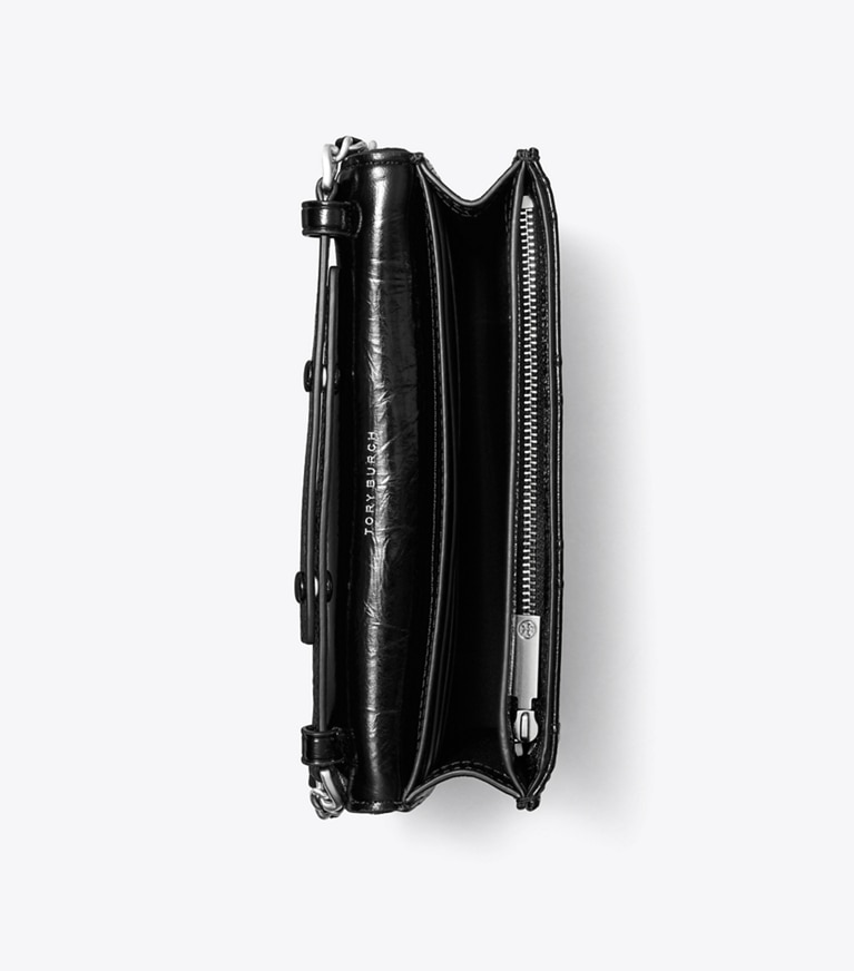 Tory Burch designer mini bags Fleming Soft Metallic Chain Wallet in Black angle