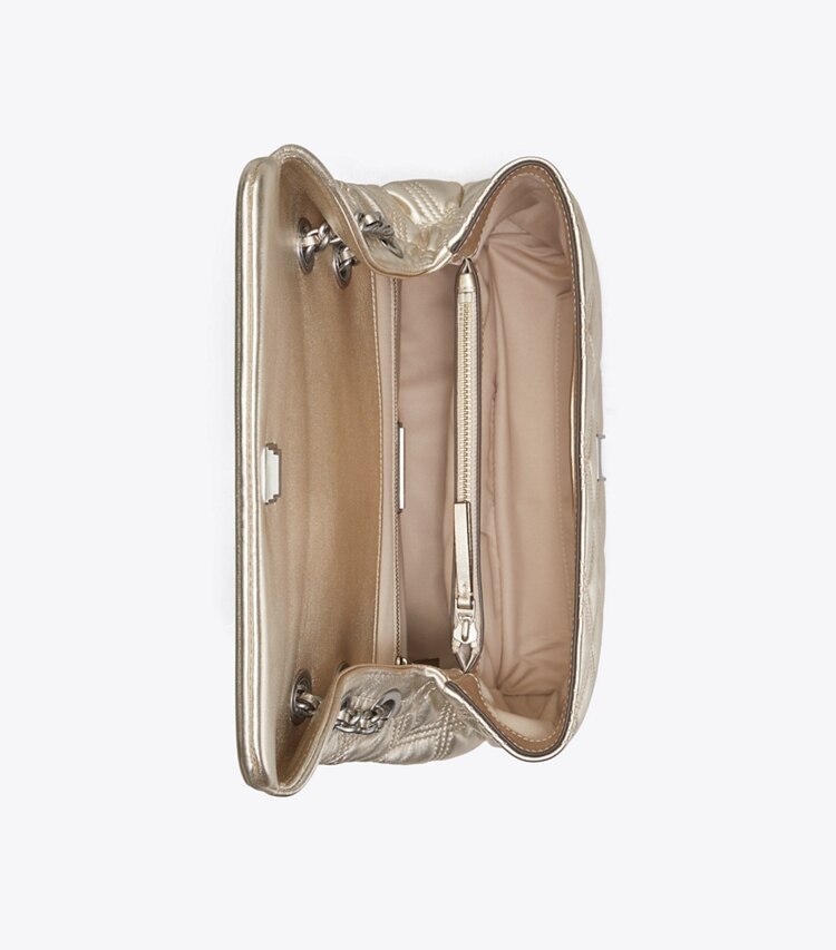 Tory Burch designer shoulder bags Fleming Soft Metallic Convertible Shoulder Bag in White Gold overhead