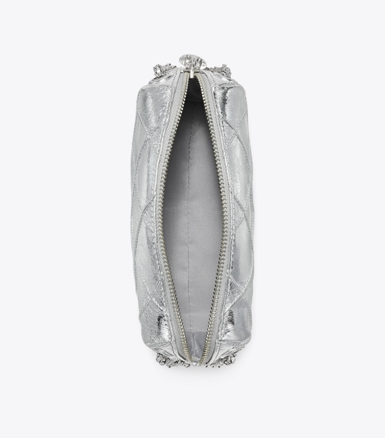 Tory Burch designer crossbody bags Fleming Soft Metallic Crossbody Bag in Silver angle