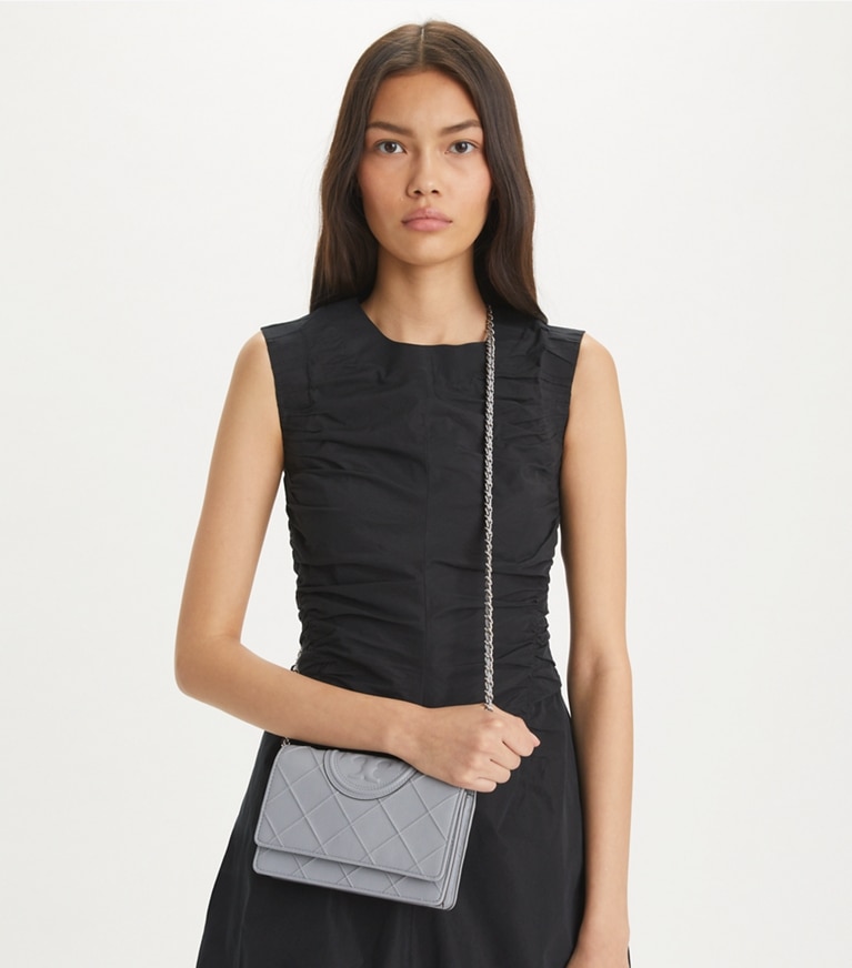 Tory Burch designer mini bags Fleming Soft Polished-Grain Crossbody in Slate angle