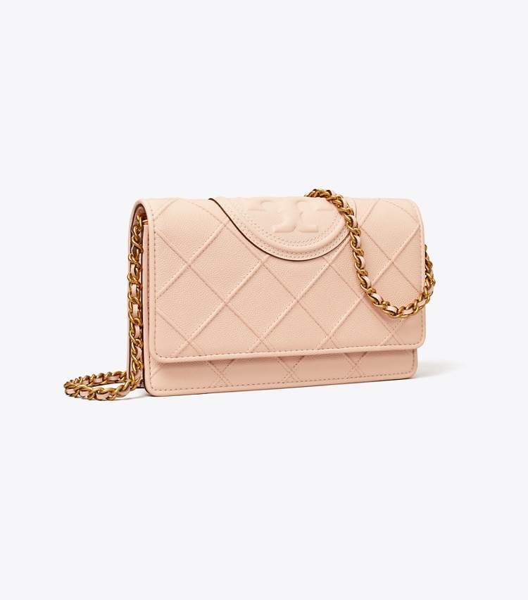 Tory Burch designer mini bags Fleming Soft Polished-Grain Crossbody in Pink Dawn angle