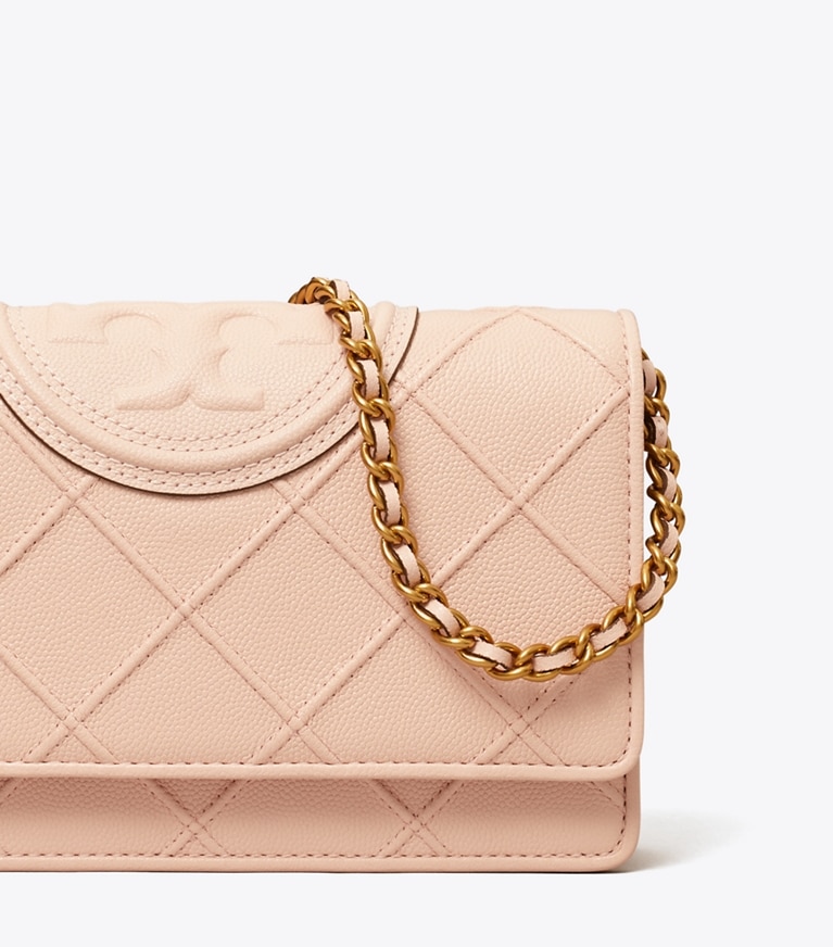 Tory Burch designer mini bags Fleming Soft Polished-Grain Crossbody in Pink Dawn angle