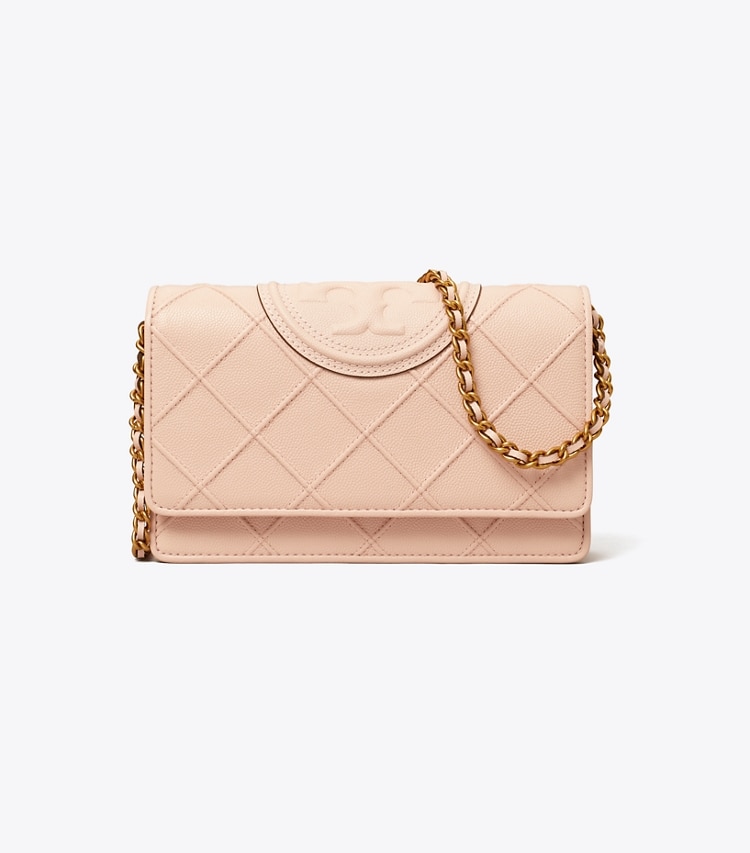 Tory Burch designer mini bags Fleming Soft Polished-Grain Crossbody in Pink Dawn front