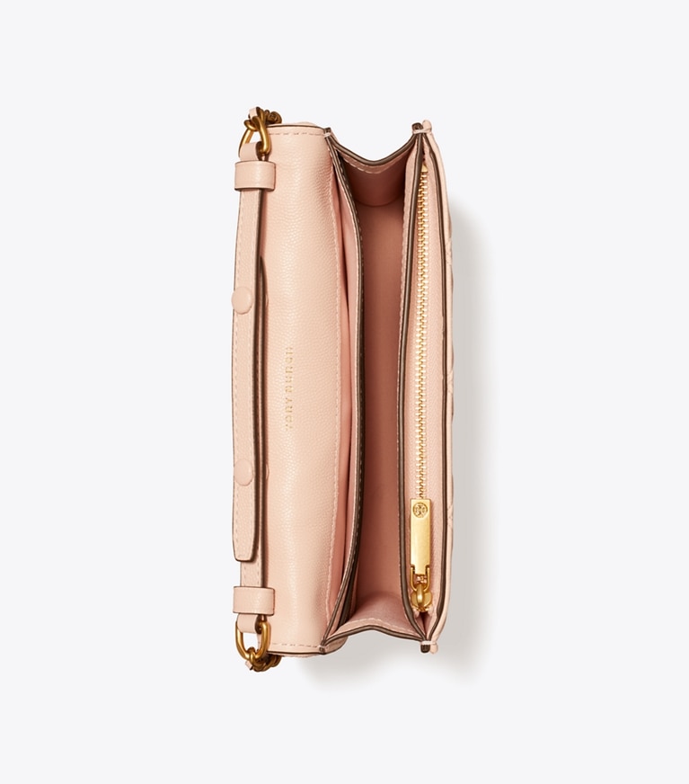 Tory Burch designer mini bags Fleming Soft Polished-Grain Crossbody in Pink Dawn angle
