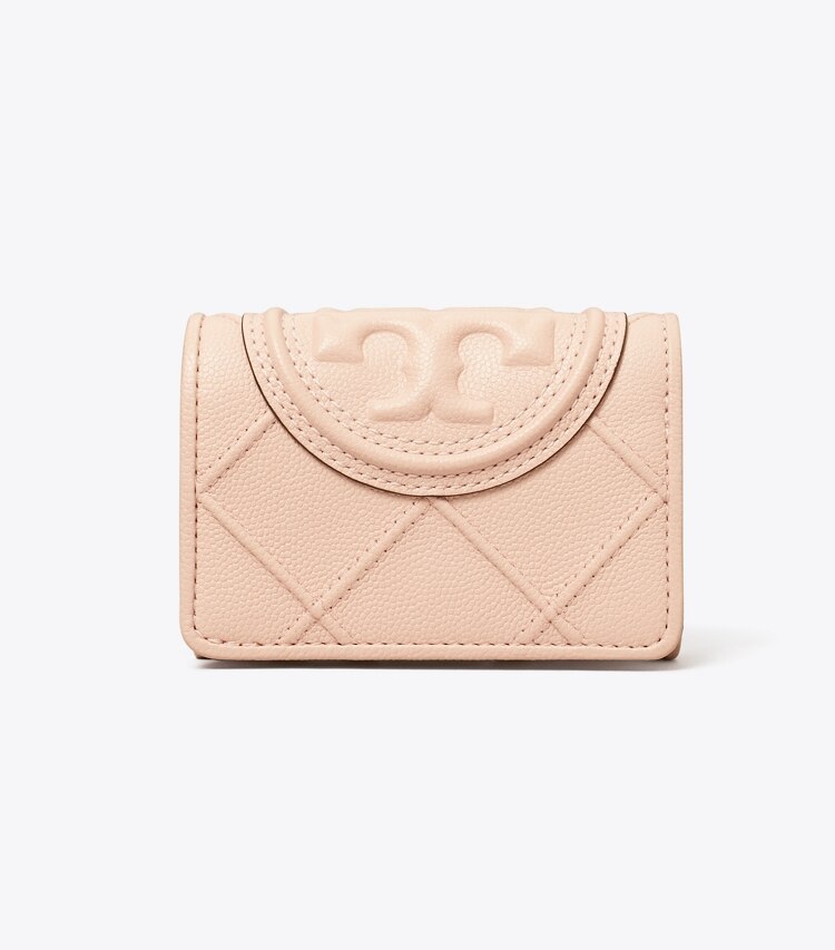 Tory Burch designer wallets Fleming Soft Polished-Grain Small Flap Wallet in Pink Dawn front