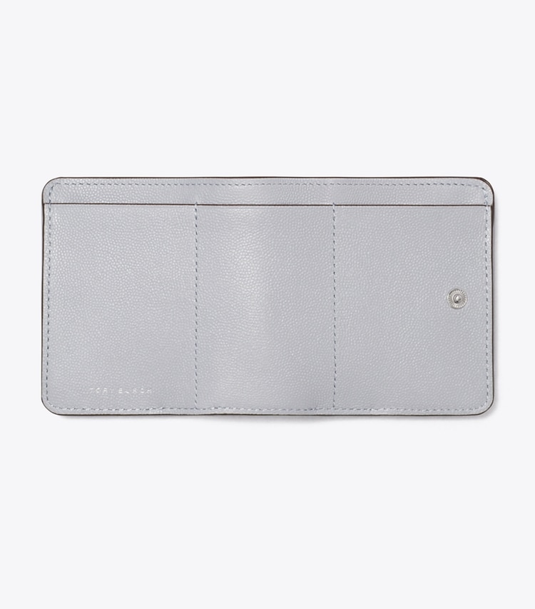 Tory Burch designer wallets Fleming Soft Polished-Grain Small Flap Wallet in Slate overhead