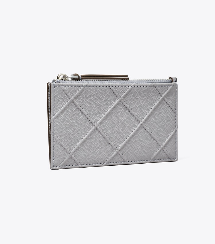 Tory Burch designer card cases Fleming Soft Polished-Grain Zip Card Case in Slate angle
